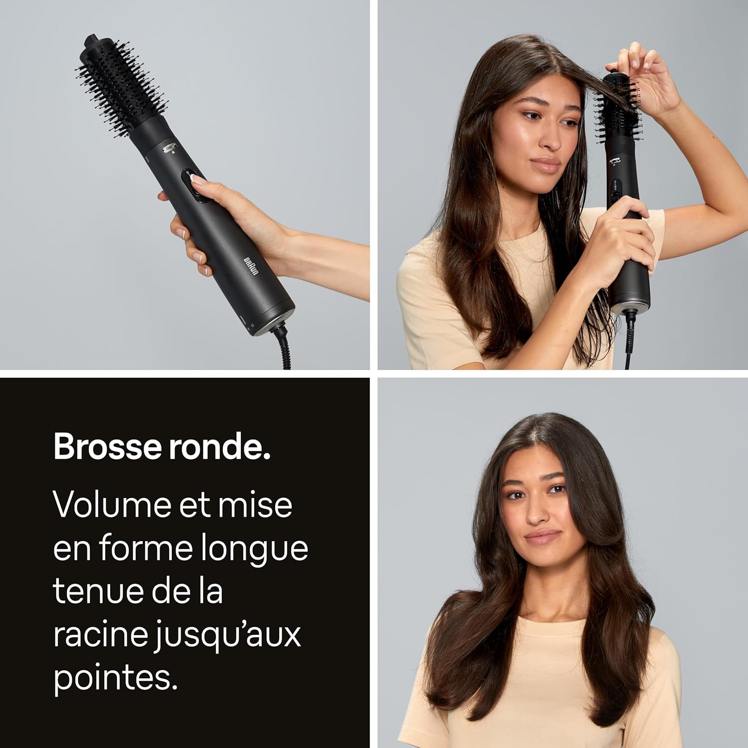 Hand holding the Braun AS4.2 Hot Air Styler with the thermal round brush attached