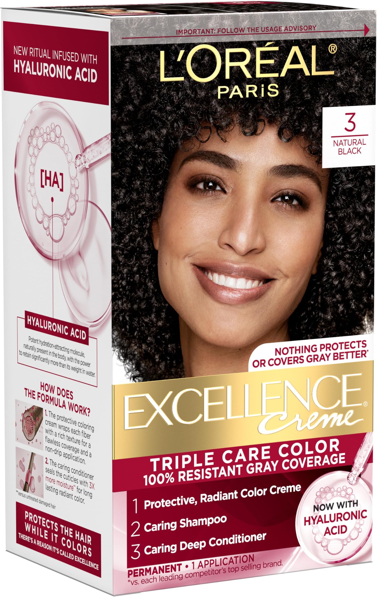 L’Oréal Paris LOreal Excellence Creme Pro Keratine 3 Natural Black Natural for Unisex - 1 Application