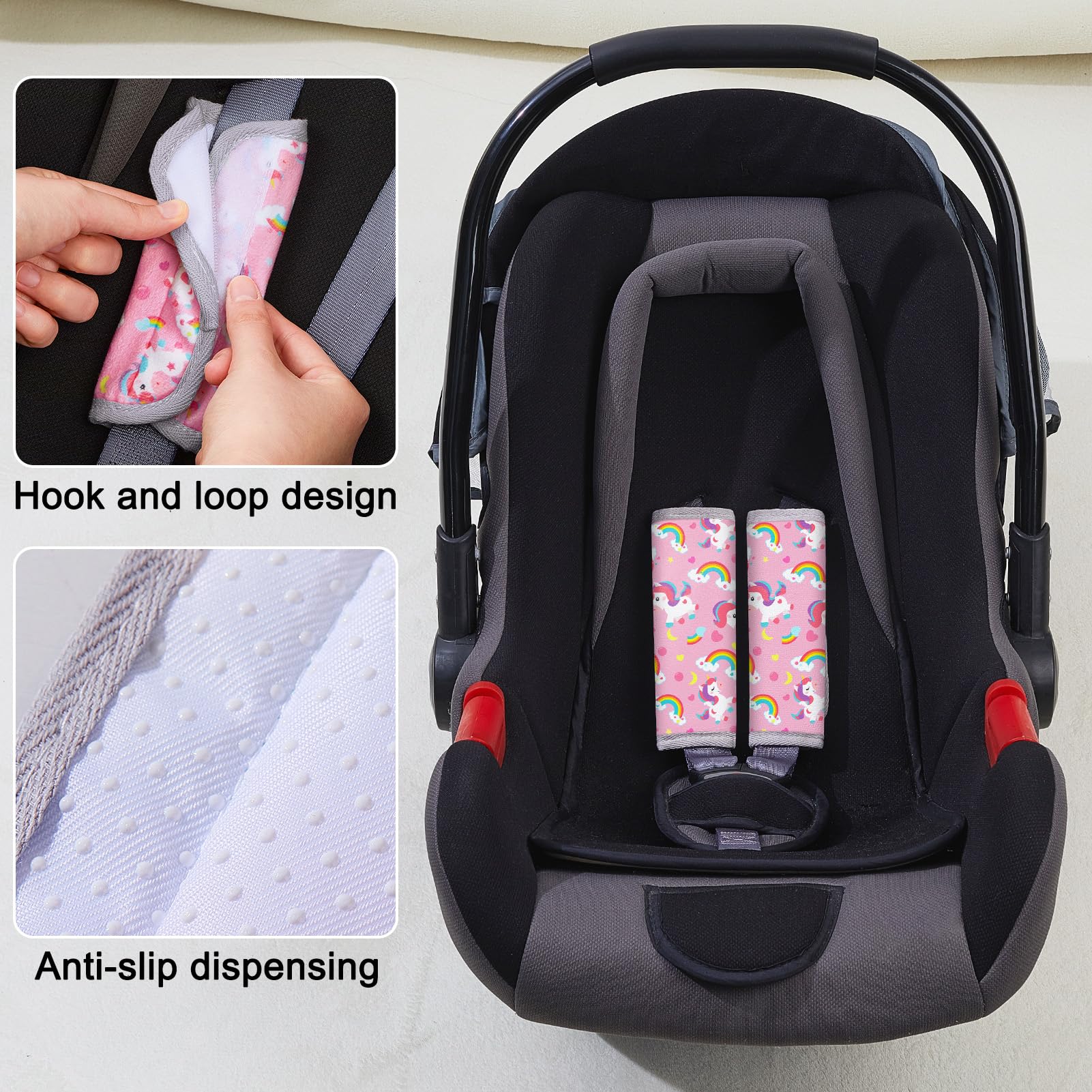MHJY Copri Cintura di Sicurezza Auto Bambino Copricintura 2 Pezzi Imbottitura Cintura Sicurezza Bambini Protezione Cuscino per Passeggino Neonato Infante Ragazze Ragazzi
