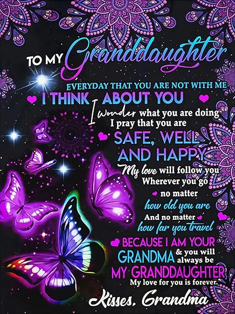 Personalised Fleece Blanket to My Granddaughter From Grandma Letter Printed Quilts 3D Printing Butterfly Blankets Throw Blanket Warm Fluffy Blanket Christmas Birthday Gifts