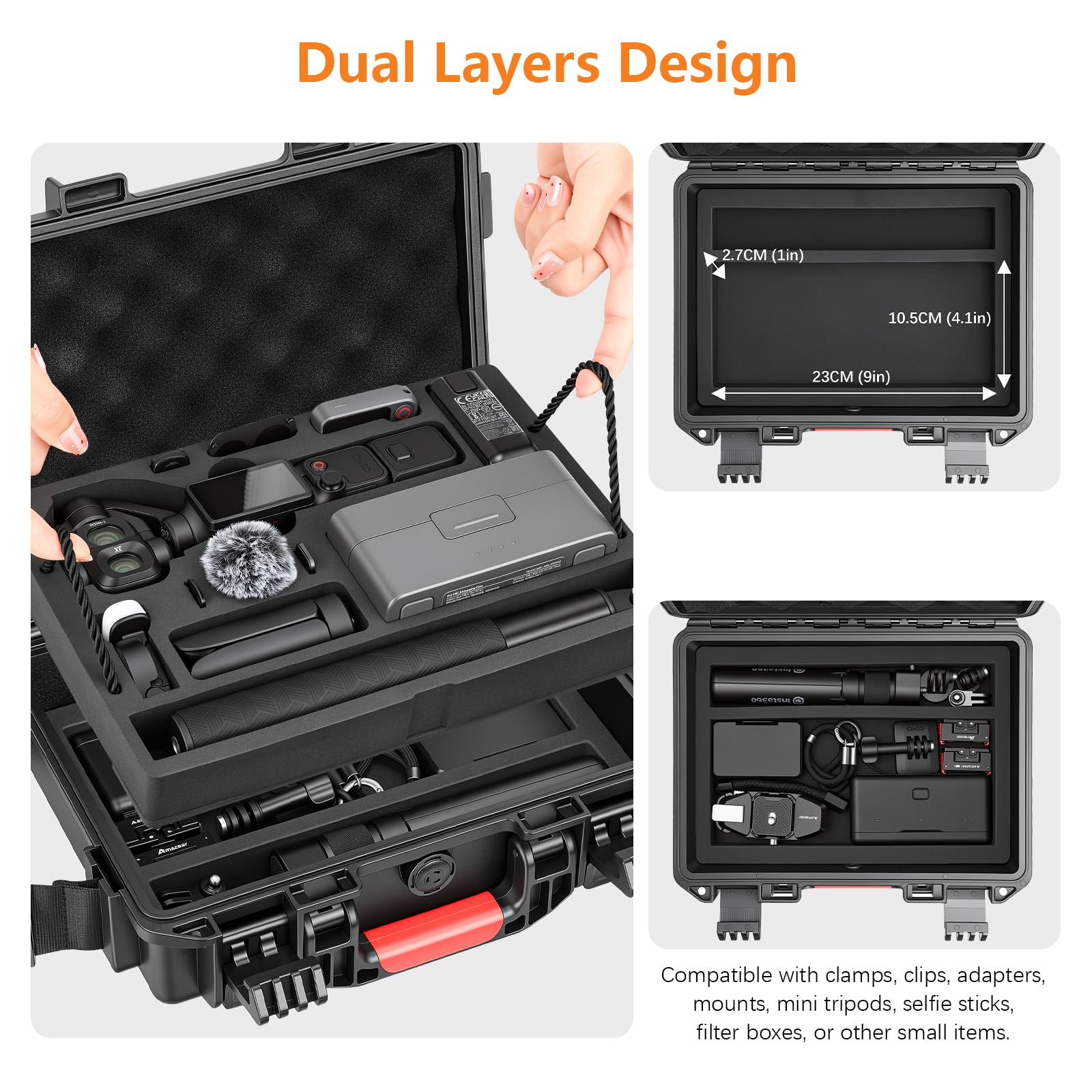 AMAZEAR Funda Impermeable para dji Osmo Pocket 4 Pro Accesorios y Cámara | Osmo Pocket 4 Pro/4 estuche rígido impermeable de doble capa, protección ABS+EVA, bolsa de viaje compacta para accesorios