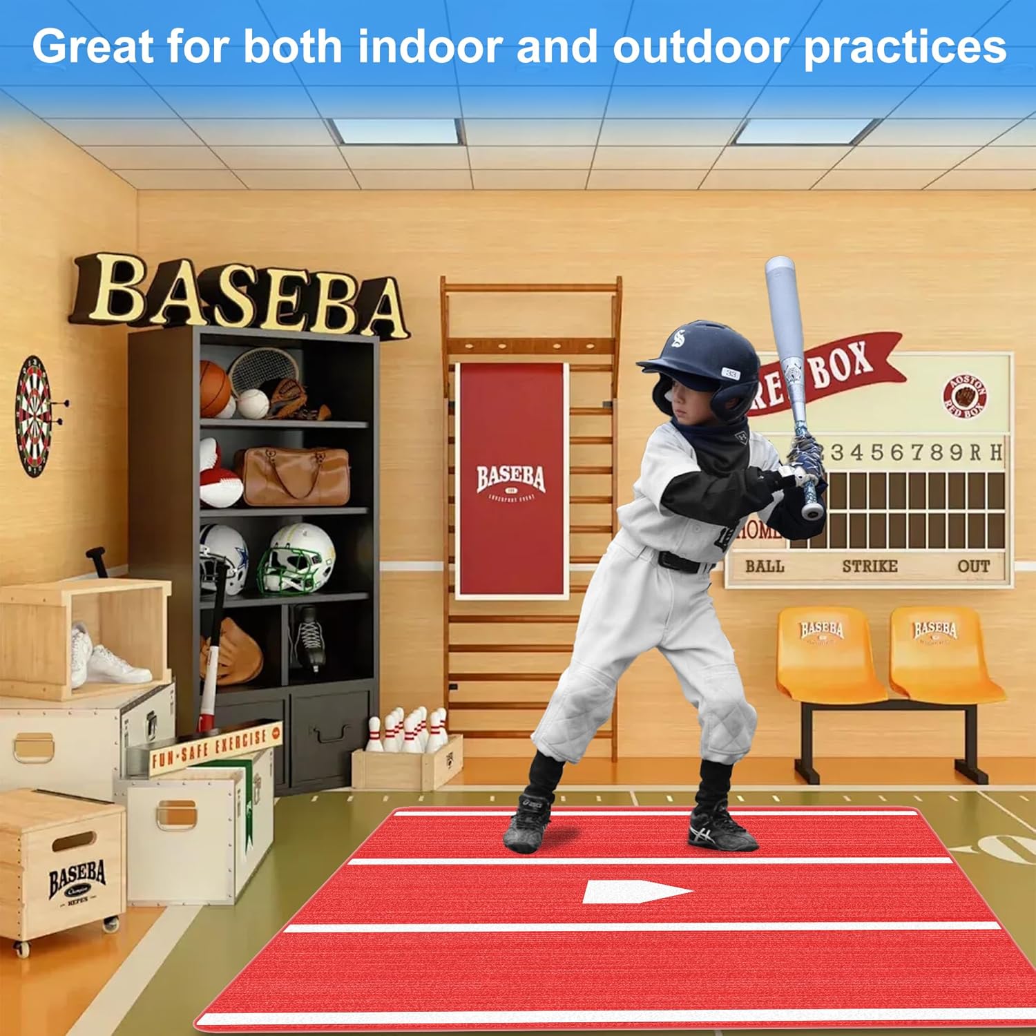Baseball Hitting Mat, Batting Batting Mat for Hitting Batting Cage Softball Batter Stance Training Mat to Improve Batting Posture Baseball Mats Indoor/Outdoor