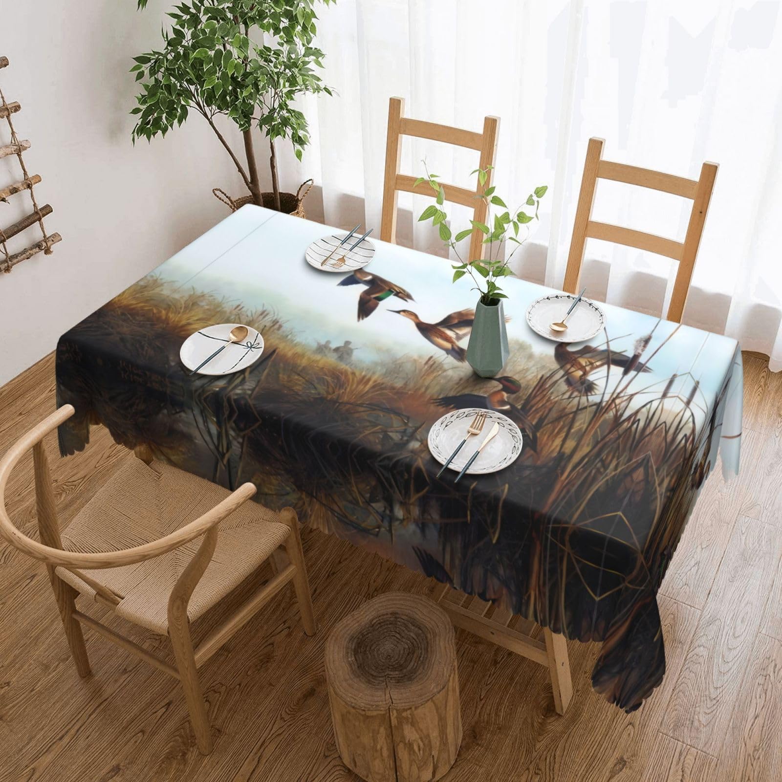 QAZWZML Hunting Flying Wild Printed tablecloth, made of thick polyester with lace trim, suitable for dining rooms, picnics, and weddings
