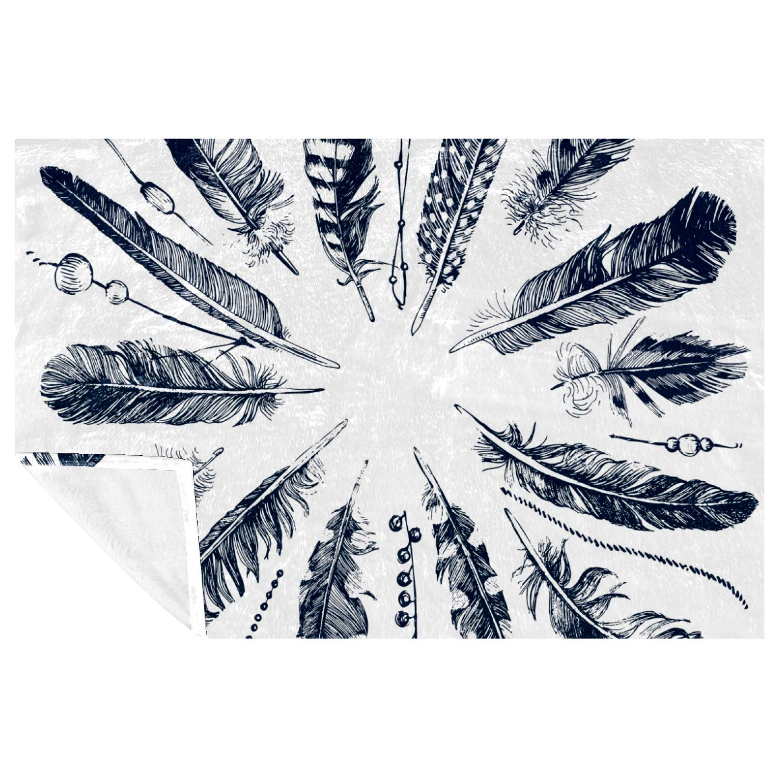 Couverture douce plumes tribales 150x100 cm pour lit et canapé