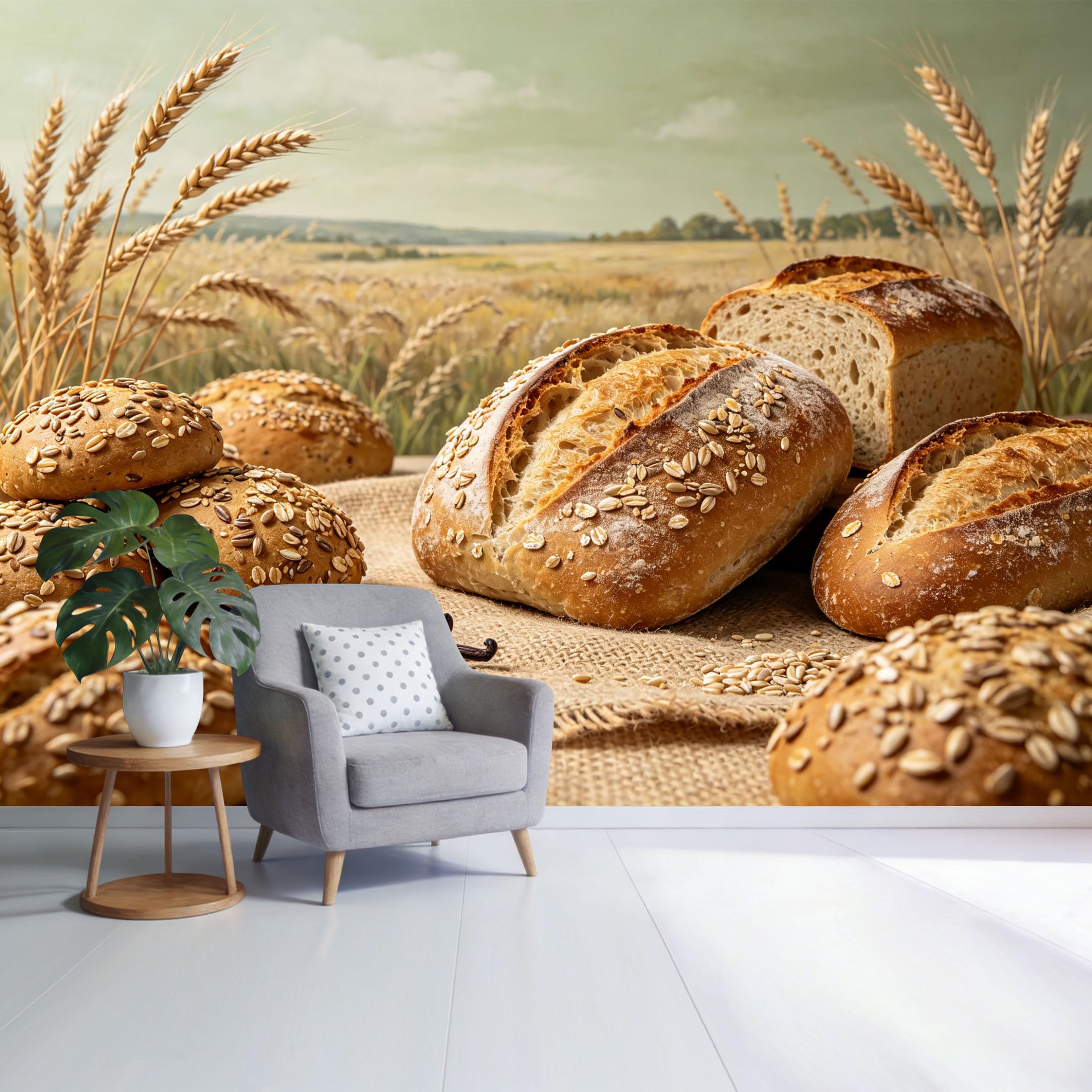 Custom Size Wall Mural Rustic Wheat Field Fresh Bread Still Life Farmhouse Style SelfAdhesive Wall Fabric Removable Wallpaper for Home Office Decor