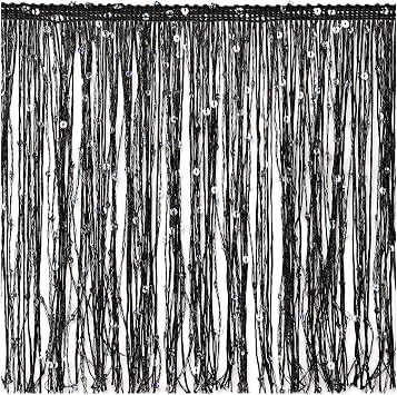 Fringe Trim Tassel 8 inch Wide 2 Yards Long for Clothes Accessories Latin Wedding Dress DIY Decoration 2-Black withSequins