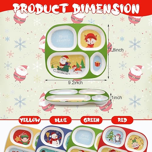 Miniatura 2 de Juego de vajilla de Navidad de 8 piezas para niños, vajilla temática navideña a granel, platos divididos para niños, Papá Noel, muñeco de nieve,