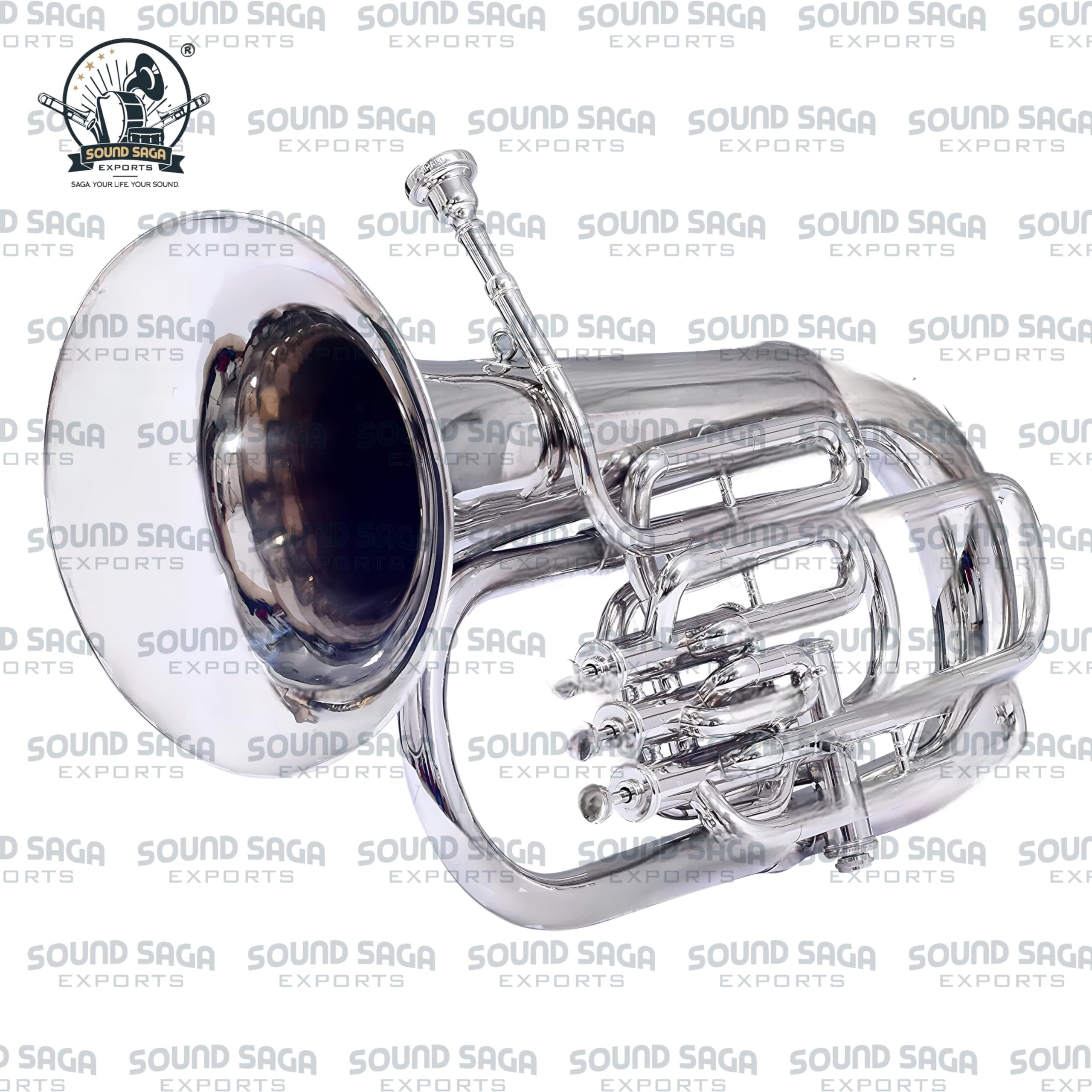SOUND SAGA(r) Euphonium 4 Valve Bb Pitch Including Mouthpiece and Carry Case. (SILVER CHROME) - Image 4