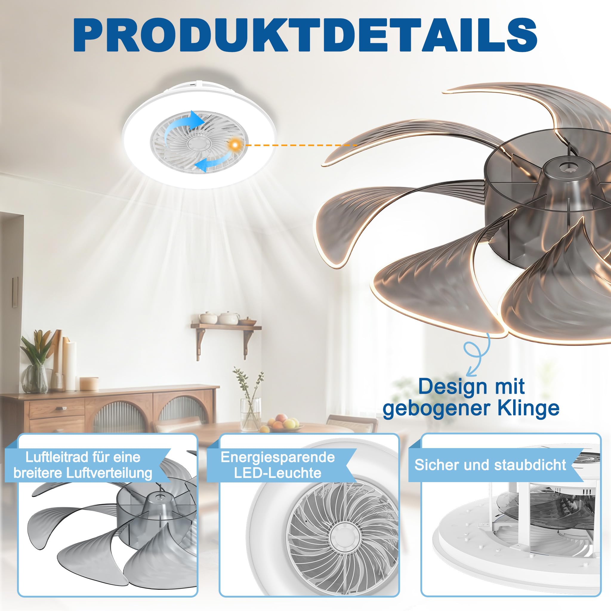 ACXIN LED Deckenventilator Mit Beleuchtung Deckenventilator mit Fernbedienung Lüfterlicht Deckenleuchte Dimmbar Modern Lüfter Lampe Ventilator Deckenlampe 90W