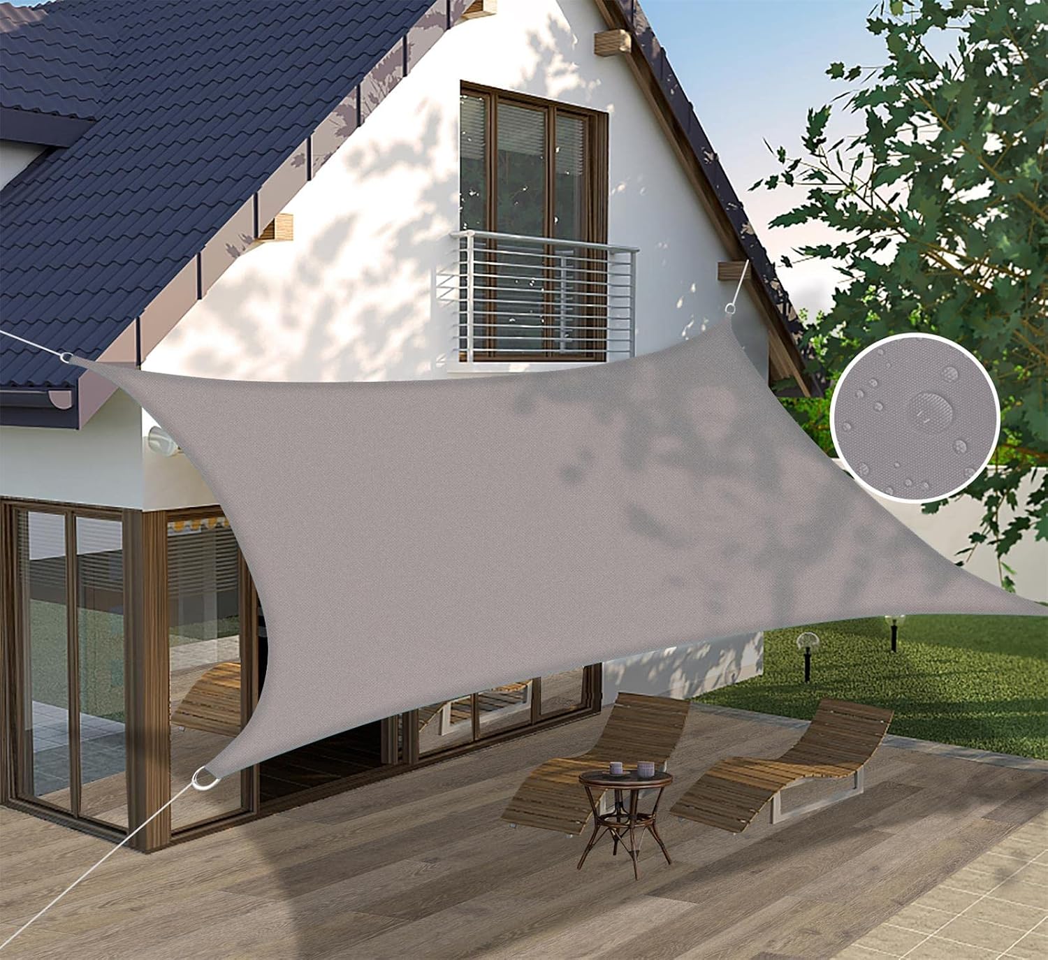 Insun Rectangle Sun Shade Sail, Grey, 6.5'x10'