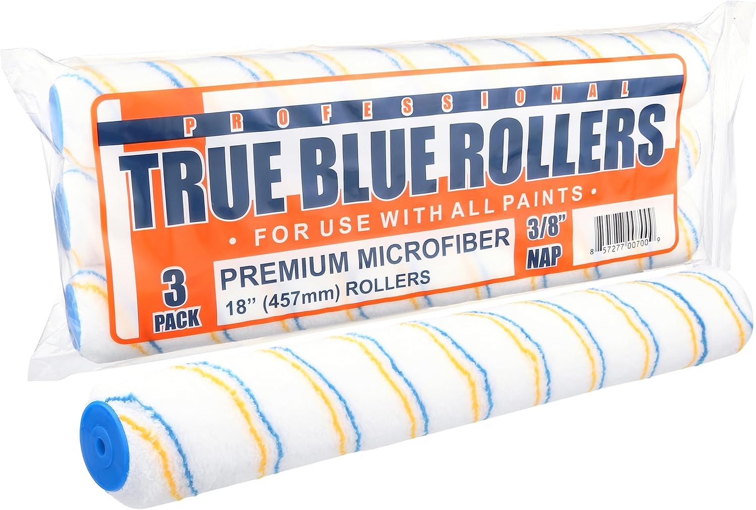 True Blue 18" Professional Paint Roller Covers, 18Inch, Best for All Types of Painting Surfaces, Refill Bulk Pack (3, 3/8" Nap) 3 3/8" Nap