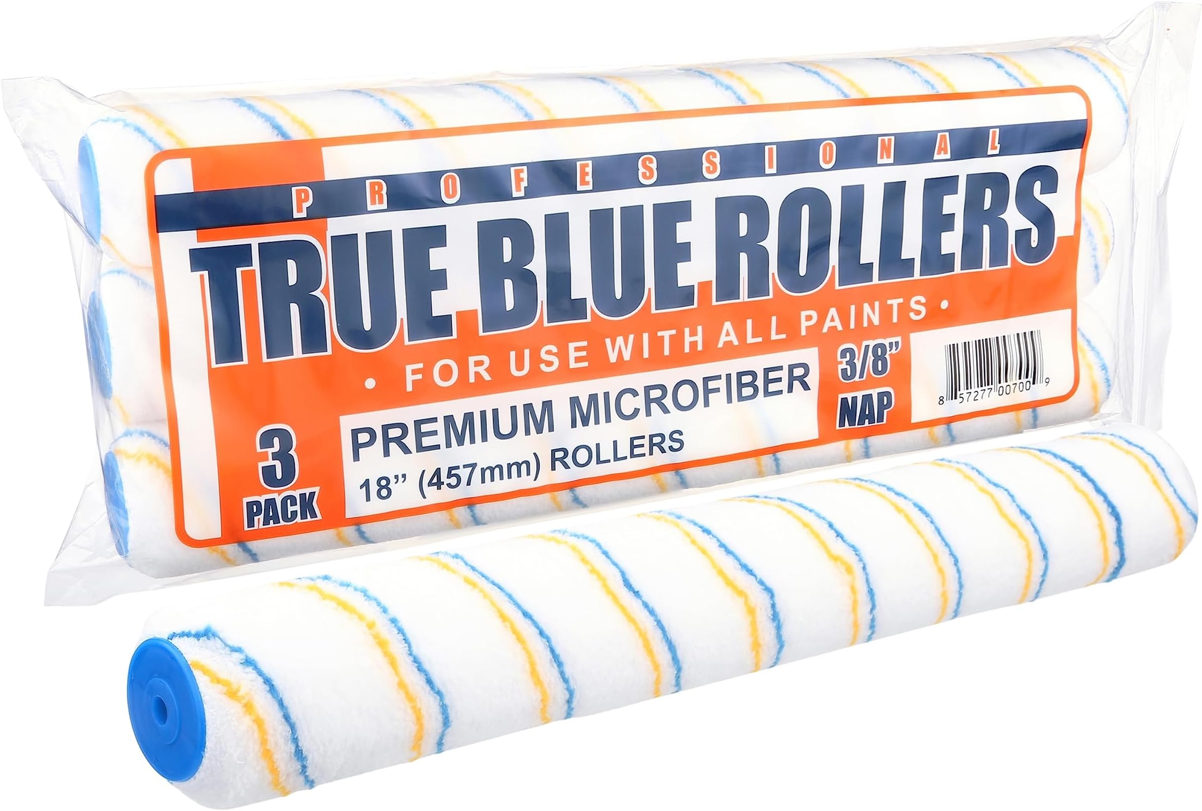 True Blue 18" Professional Paint Roller Covers, 18Inch, Best for All Types of Painting Surfaces, Refill Bulk Pack (3, 3/8" Nap)