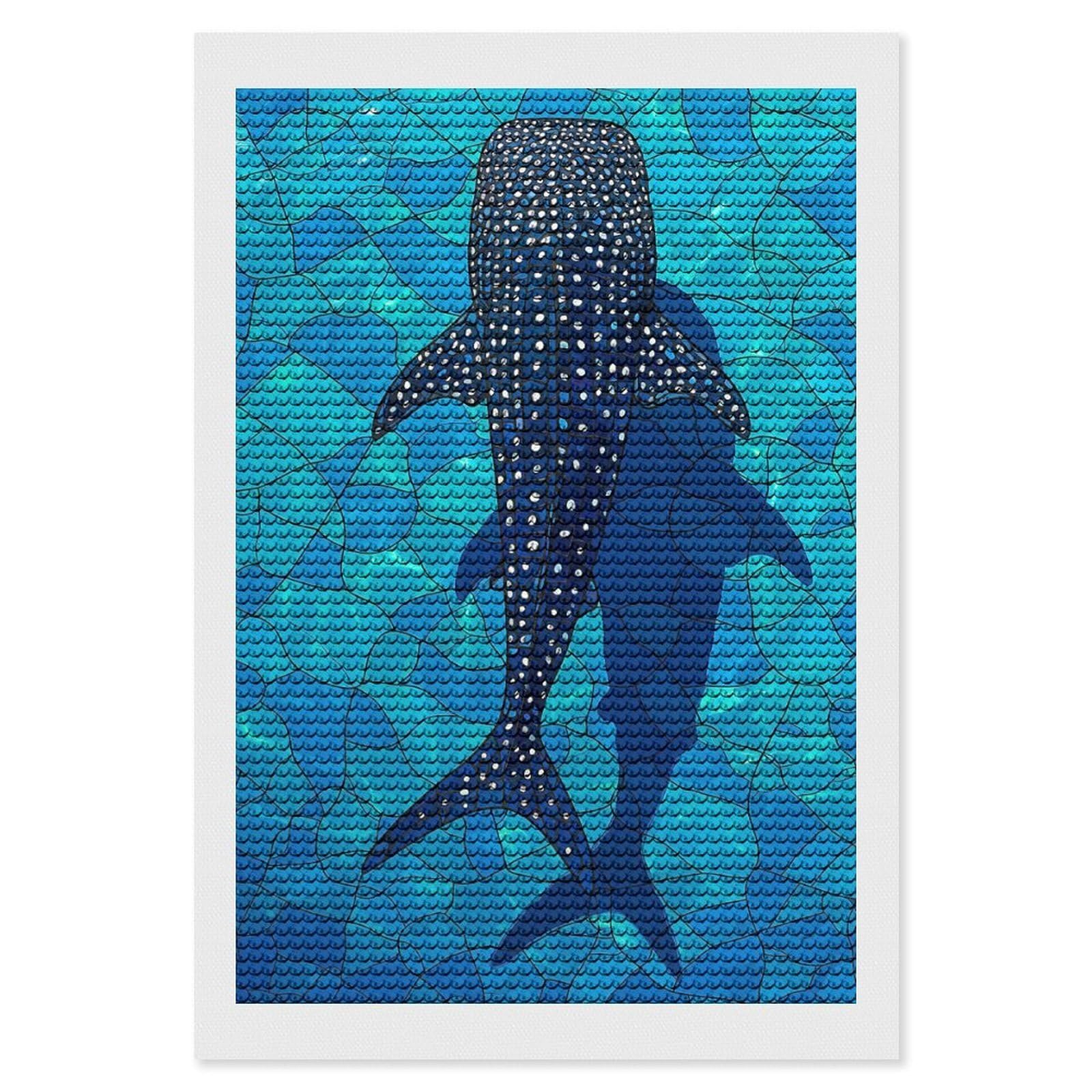 Junmoney Whale Shark(6) DIY Diamond Art Canvas Kit 8"x12", Complete Accessories, Creative Leisure Activity, Home Wall Decor, Gift Idea