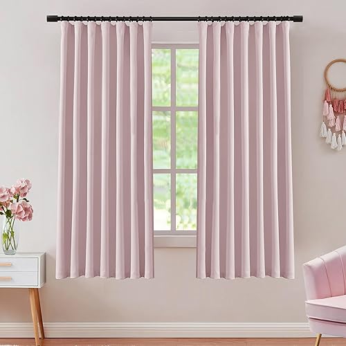Miniatura 4 de Cortinas opacas rosadas para dormitorio de niñas, juego de 2 paneles de cortinas opacas con pestaña trasera, ganchos plisados, hermosas cortinas