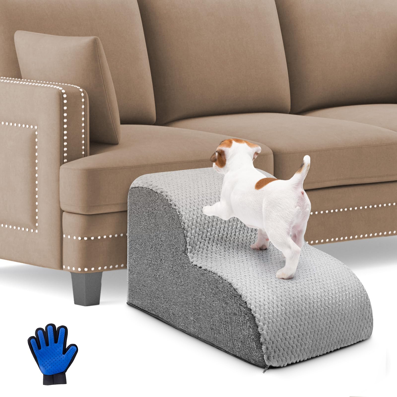 Couleeur Rampa para Perros Antideslizante 2 Peldaños Escalera para Gatos de Esponja para Sofá Cama con Funda Extraíble y Lavable, Rampa para Mascotas de Espuma para Mascotas Y Sofá O Cama, Interior