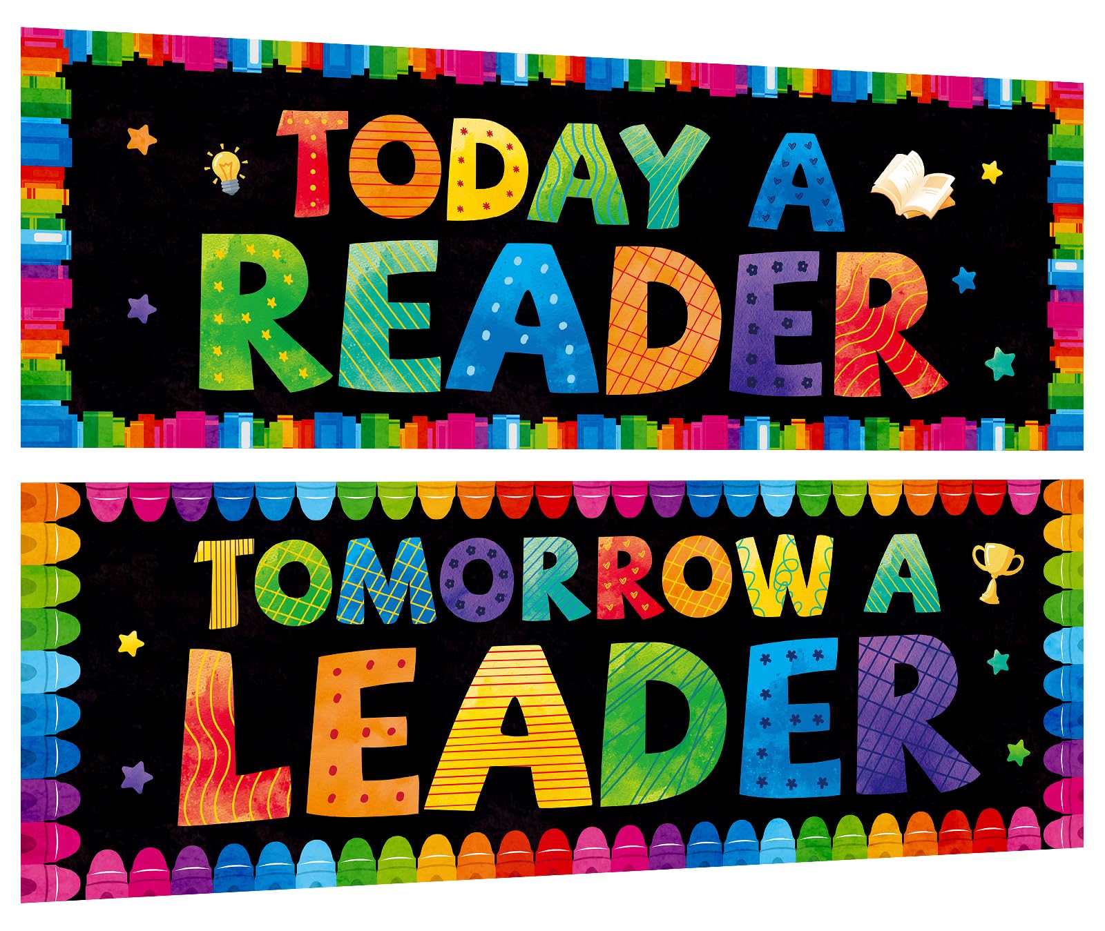 COCHIE Classroom Decorations Reading Banner Poster, 2Pcs Inspirational Bulletin Board Decoration Colorful Wall Decor for School Classroom Kindergarten