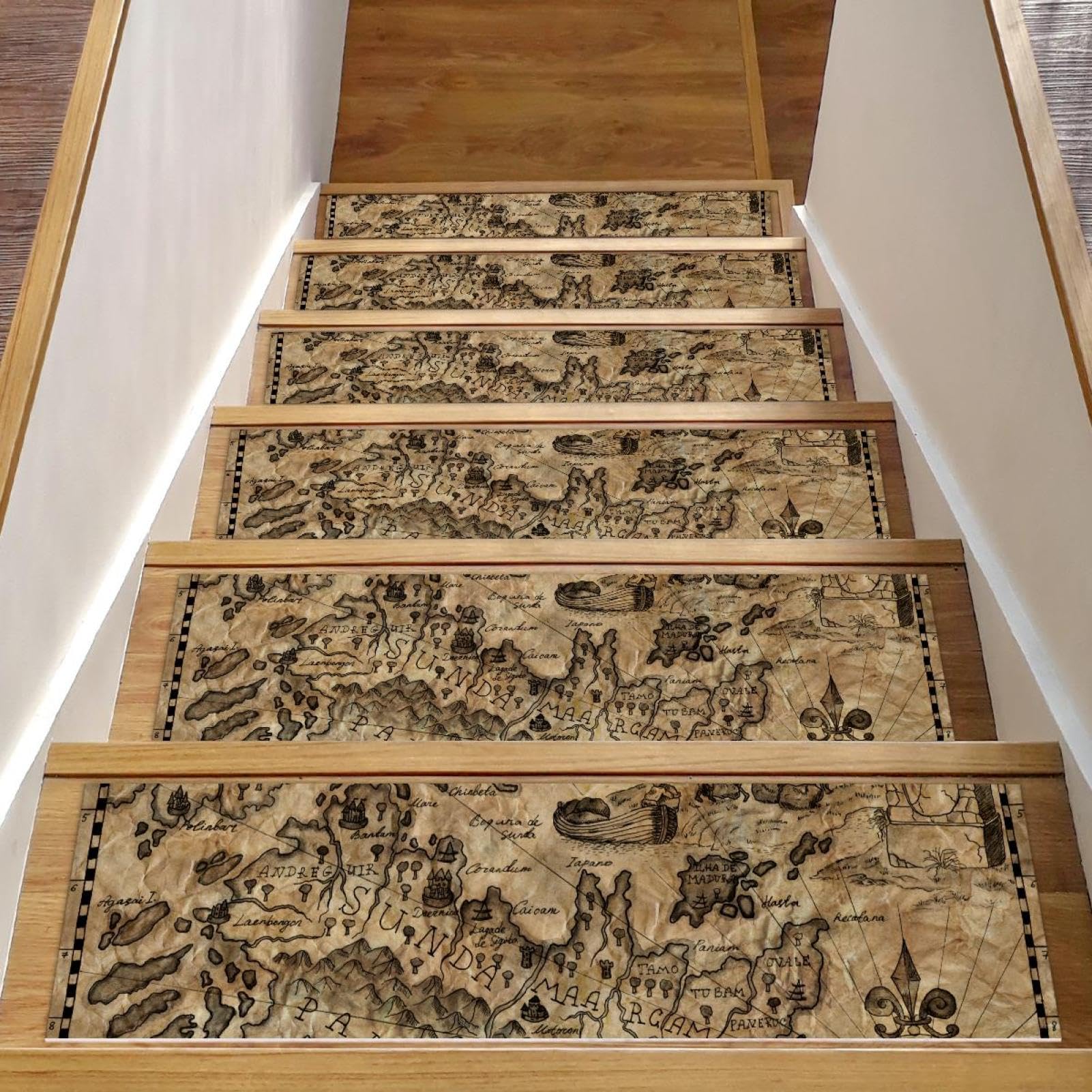 Alfombra para peldaños de escalera de madera con alfombrillas antideslizantes marrón pack de 15