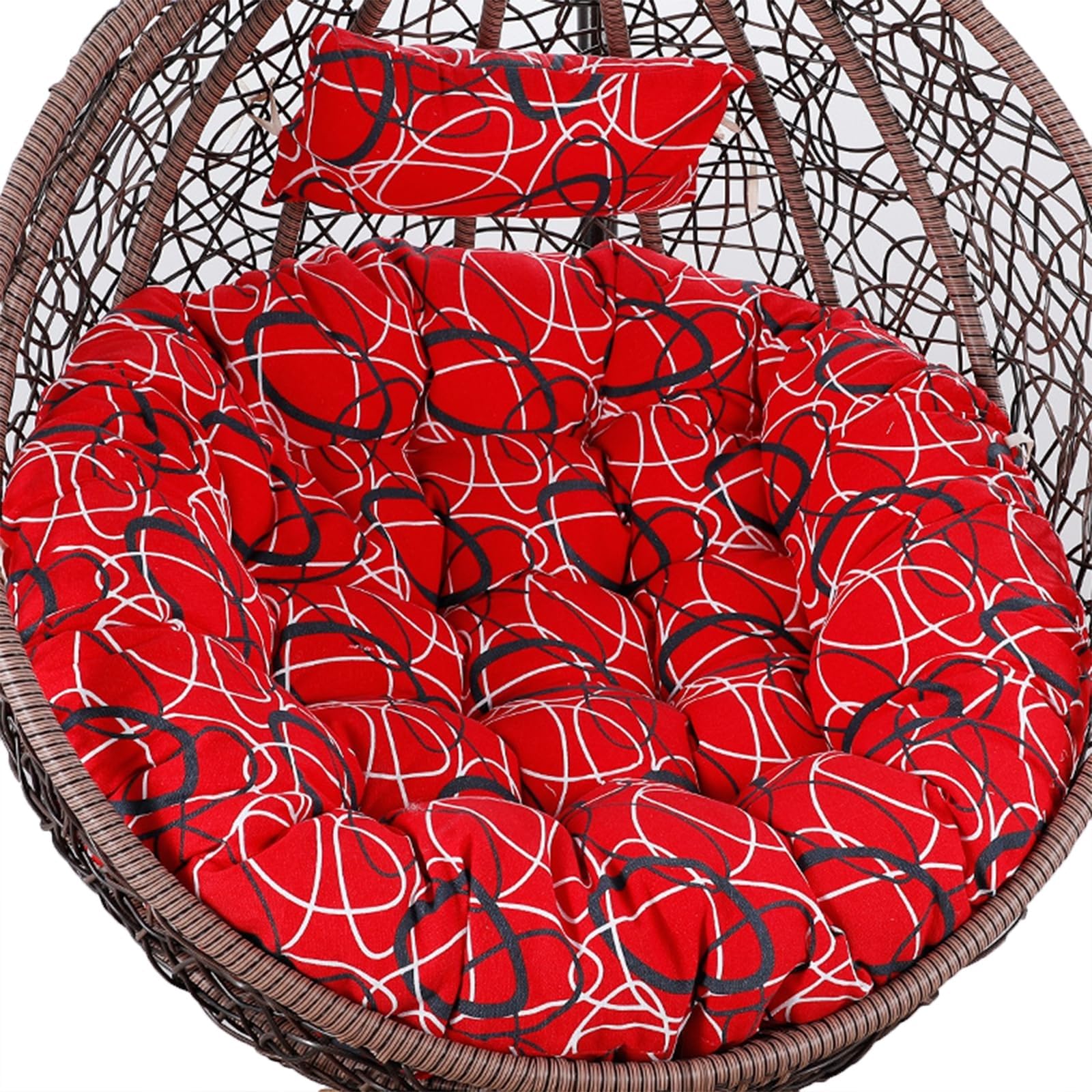 Meiiron Egg Chair Swing Cushion Replacement with Pillow and Invisible Zip, Removable Hanging Basket, Chair Cushion for Outdoor Patio, Garden, Cushion Only(Color 6,Diameter 116cm)