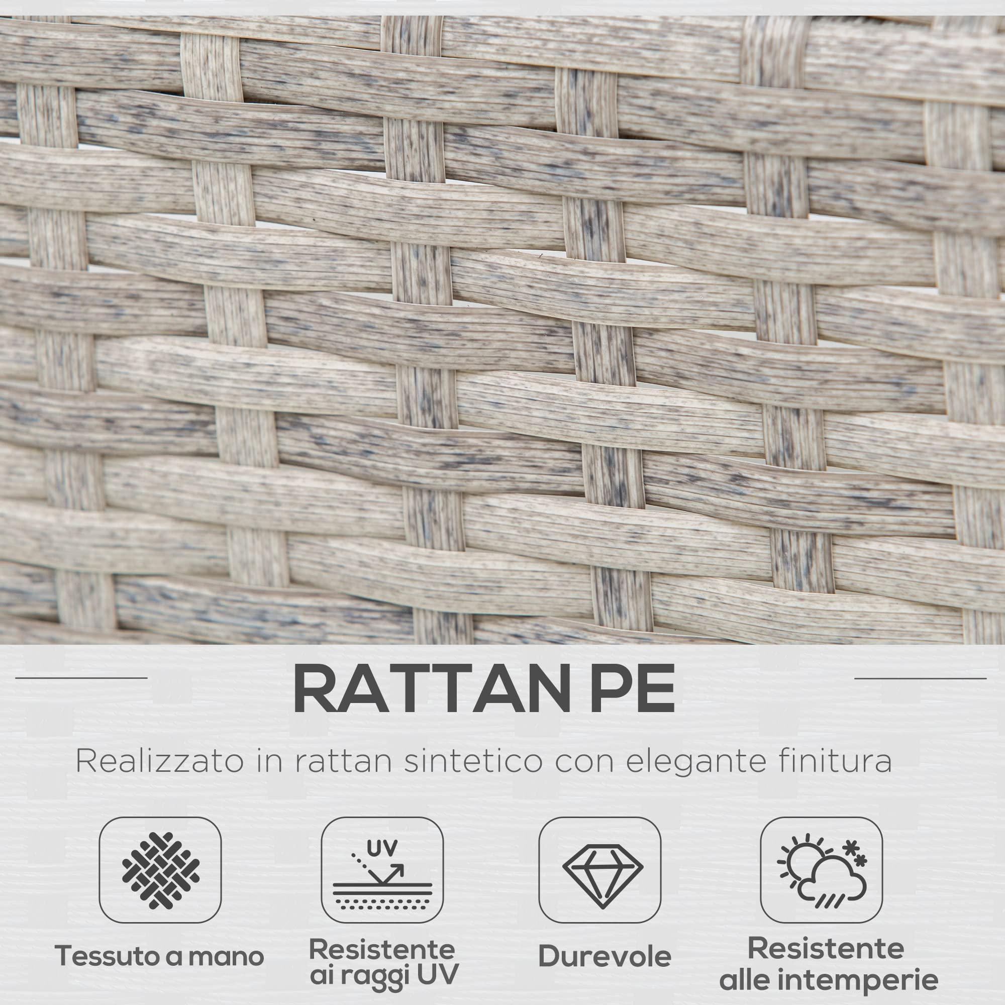 Outsunny Set Giardino Esterno, Salotto da Giardino, Set Divani da Esterno con Tavolino da Giardino, Mobili da Giardino in Rattan Grigio