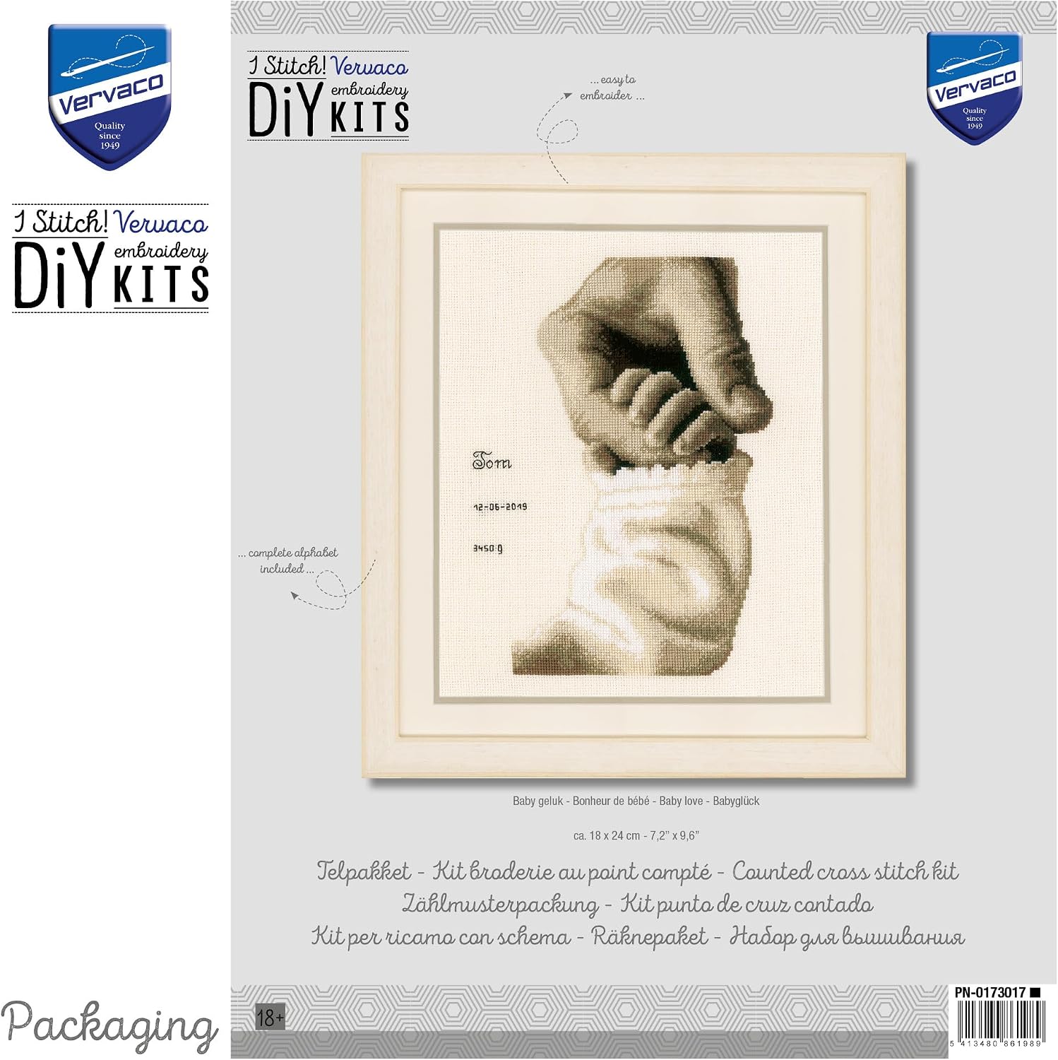 Vervaco Birth Record Counted Cross Stitch Kit 7.2"X9.6"-Baby Love On Ecru (18 Count)