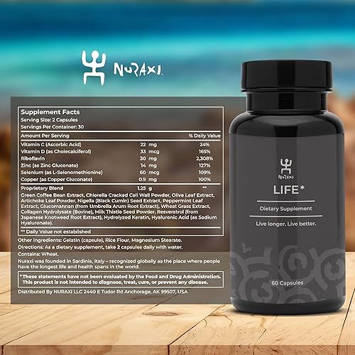 Miniatura 6 de Nuraxi Life | Apoyo nutricional | Suplemento NAD+ | Alimento natural | Estilo de vida sarda largo y saludable con suplementos puros | 60 unidades