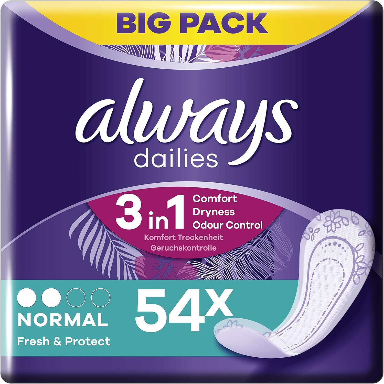 Always Dailies Panty Liners, Normal, 216 Liners (54 x 4 Packs), Odour