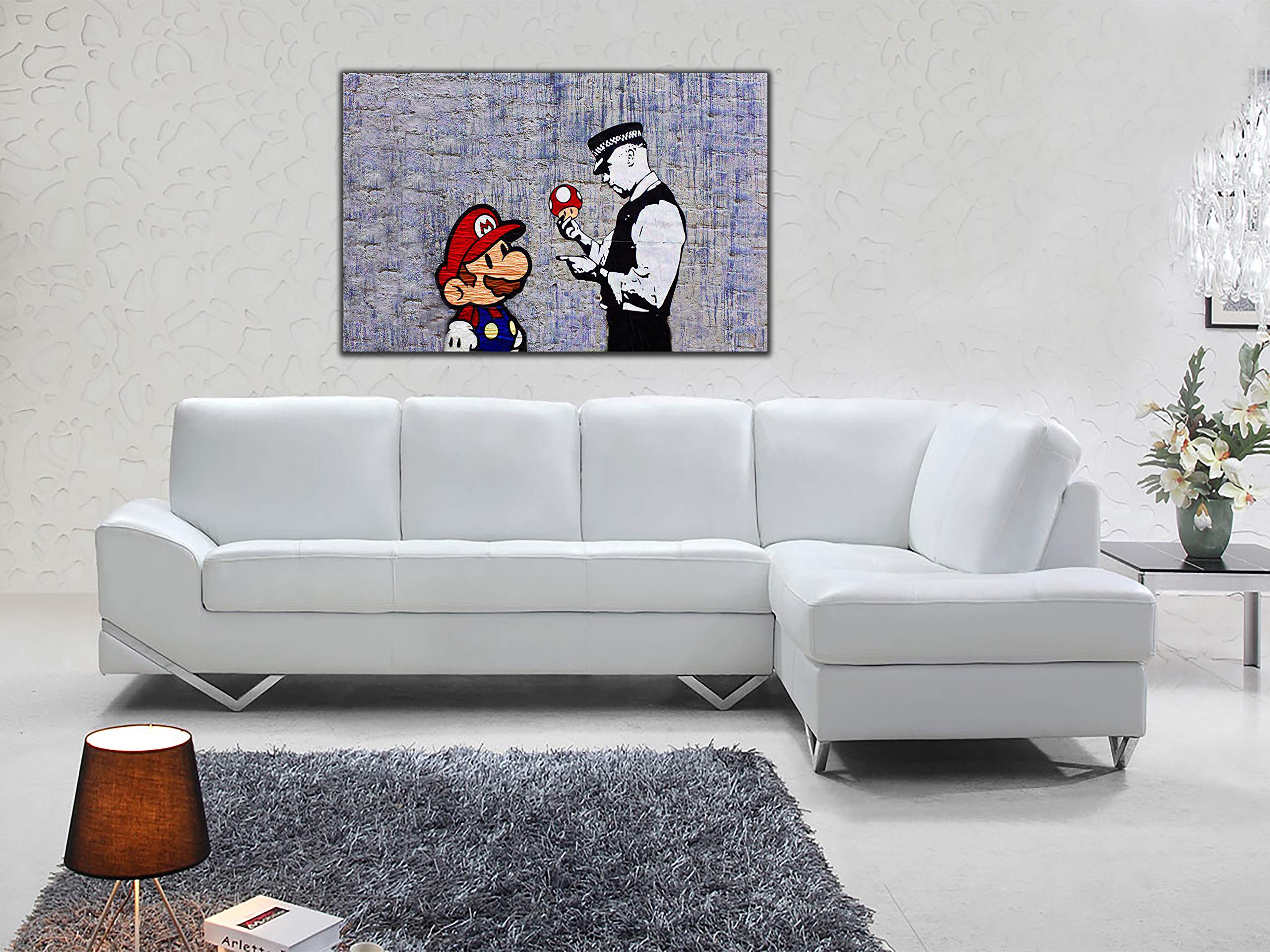 Banksy Super Mario obraz, reprodukcja obrazu, druk na oprawionym płótnie, sztuka ścienna, dekoracja domu, 102 x 76 cm - głębokość 18 mm