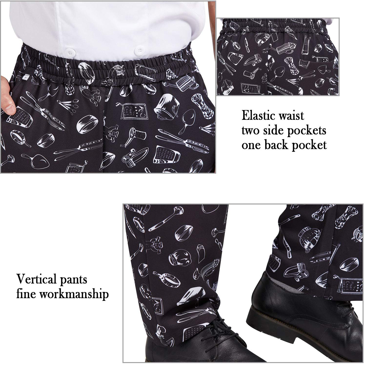 Nanxson Unisex Professionali Pantaloni da Cuoco Uomo Cotone Pantaloni da Chef Elastico Pantaloni da Lavoro Stampati CFM2007