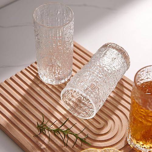 Miniatura 8 de BAJSMWQ Juego de vasos acanalados de 6 vasos vintage de 10 onzas, vasos texturizados, vasos de vidrio acanalados, cristalería acanalada para jugos