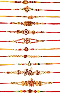 Set of 12 Designer Rakhis for Brother – Multicolor Beads Rakhi, AD Rakhi, Turtle Rakhi, Om Rakhi, Rudraksha & Ganesha Rakhi | Raksha Bandhan Rakhi for Bhaiya & Bhabhi