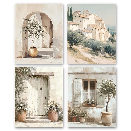 FOPENEM Neutral Rustic Italian Mediterranean Landscape Wall Art Prints 8x10