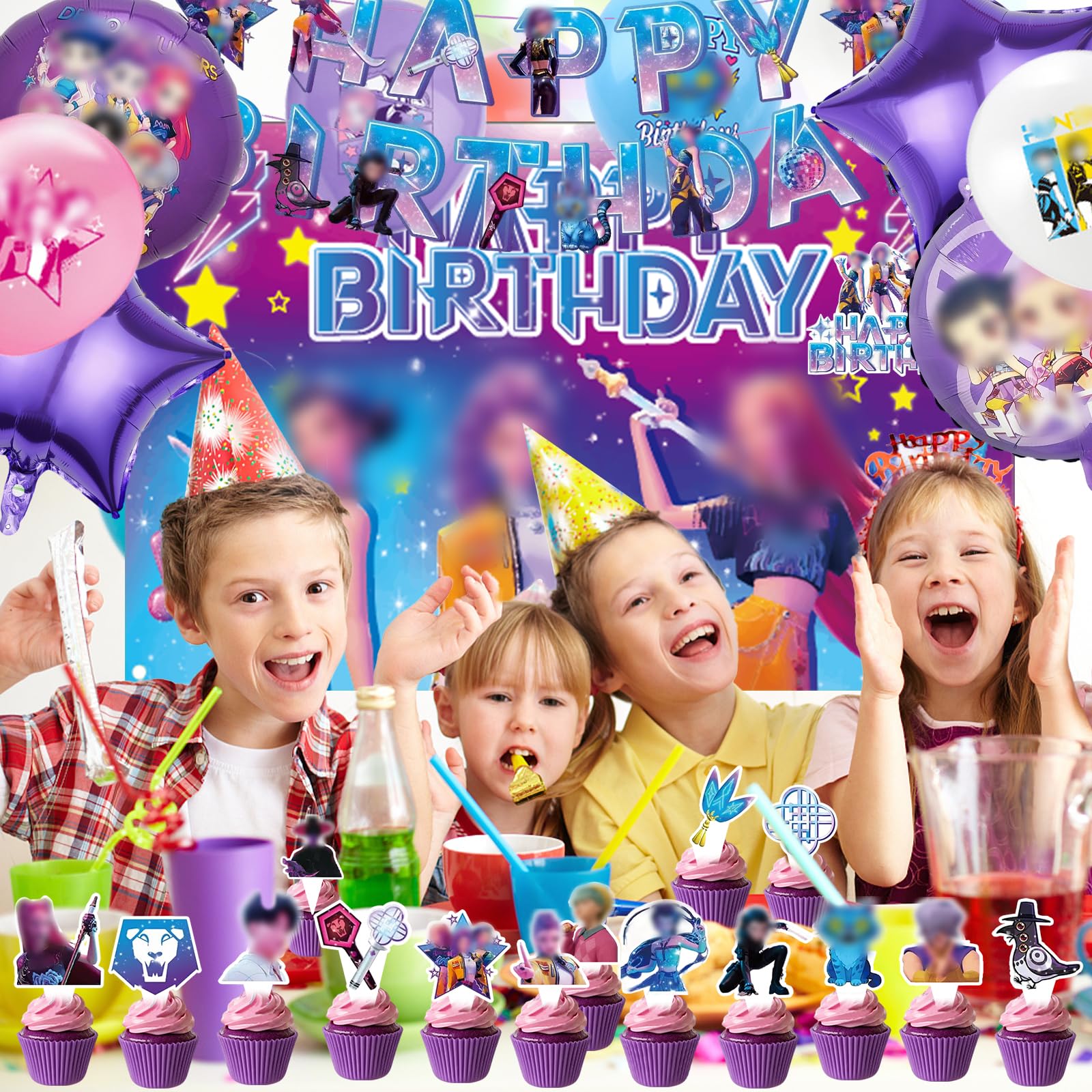 42 Pezzi Huntrs Kit Compleanno Decorazioni, Kit Palloncini Decorazioni per Festa di Compleanno (B)