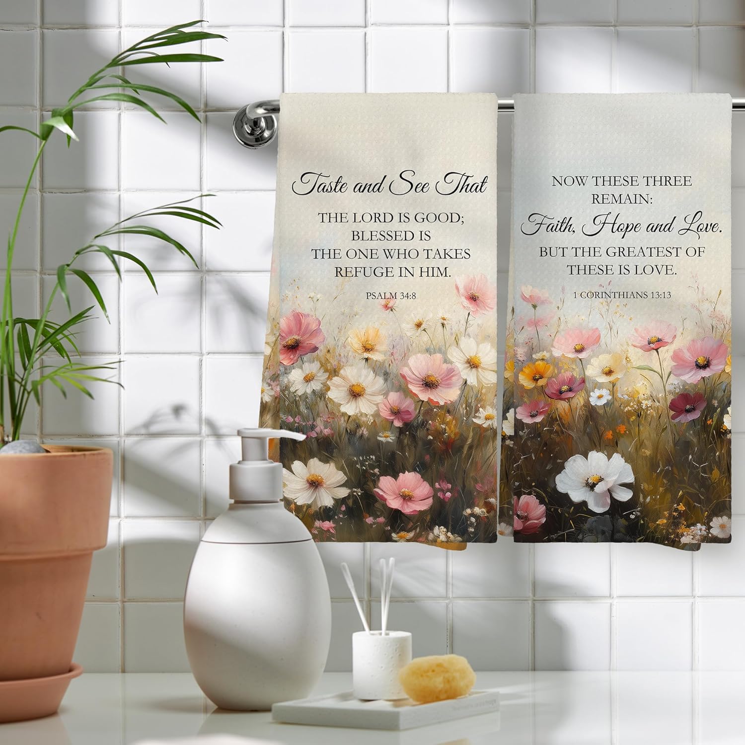 Vintage Christian Wildflower Floral Kitchen Towels Set of 2, Spring Bible Verse Hand Towels for Bathroom, Rustic Flower Religious Decorative Hand Tea Dish Towels for Kitchen Decor 16x24in - Image 5