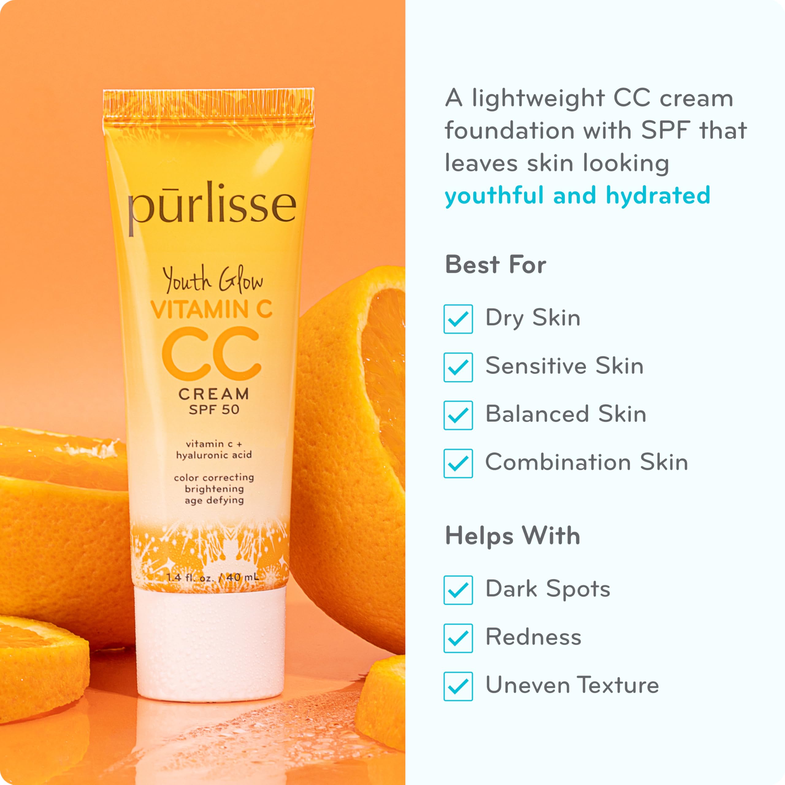 Amazon.com: pūrlisse Youth Glow Vitamin C CC Cream SPF 50