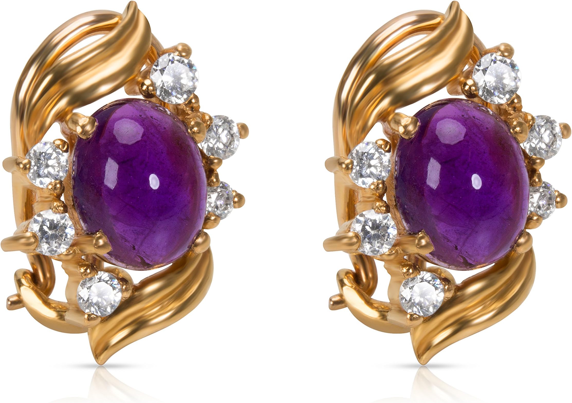 BRAND NEW Amethyst Earrings in 21K Yellow Gold with Diamonds (0.40 CTW)