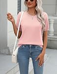Zeagoo Femmes Été Manches courtes Hauts Col d'équipage Chandails de pull légers Pull-over Robe molle Blouse décontractée Vêtements de base