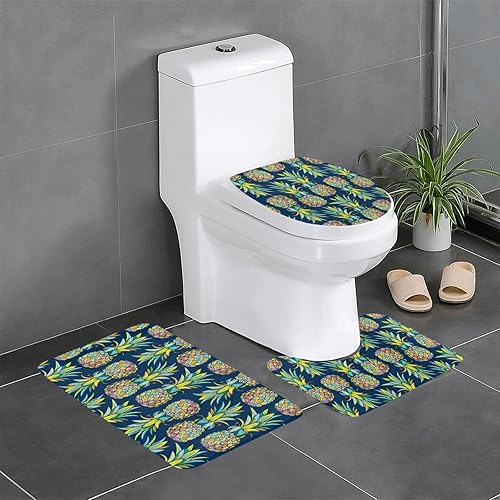 Juego de 3 alfombras y tapetes de baño, antideslizantes, color blanco y negro, tapete para decoración de baño, tapetes de pasillo en forma de U,