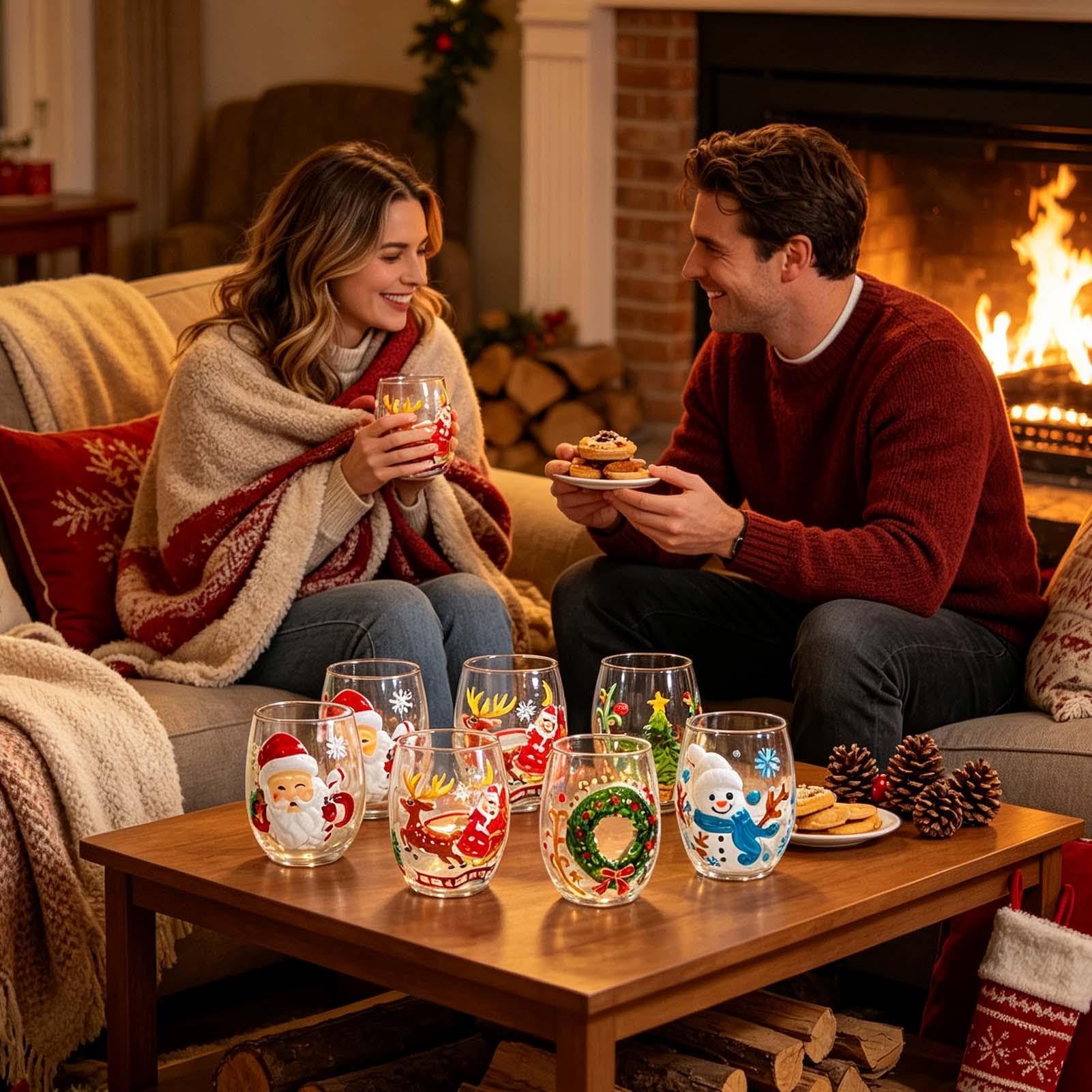 300 Ml Weihnachtsgläser – 6 Stiellose 3D-geprägte Weihnachtsglasbecher