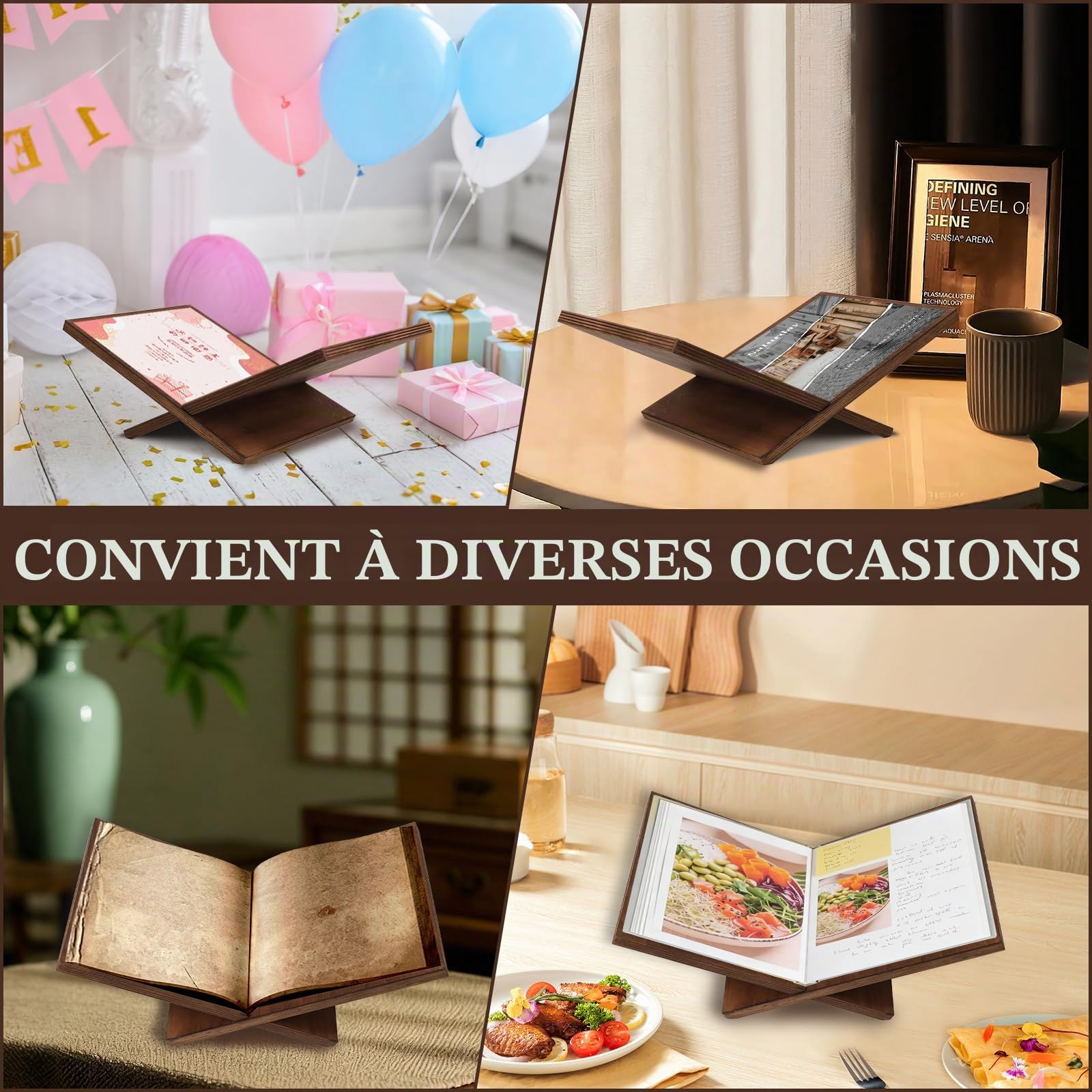 Support Livre, Porte Livre Bois Massif, Support de Lecture Portable pour Livre de Cuisine, Présentoir-Livre de Table Basse, pour l'Affichage et la Lecture, Adapté à l'Art, Cuisine