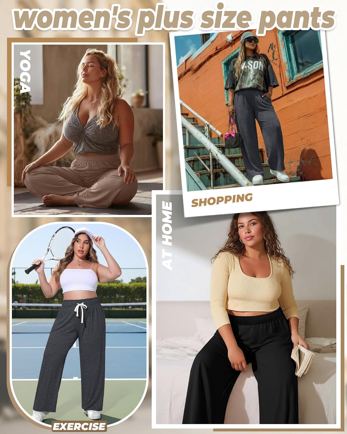 Neer 3 Pack Women's Plus Size Pants Wide Leg Yoga Pants Casual Baggy Sweatpants Drawstring Loose Workout Joggers - Image 2