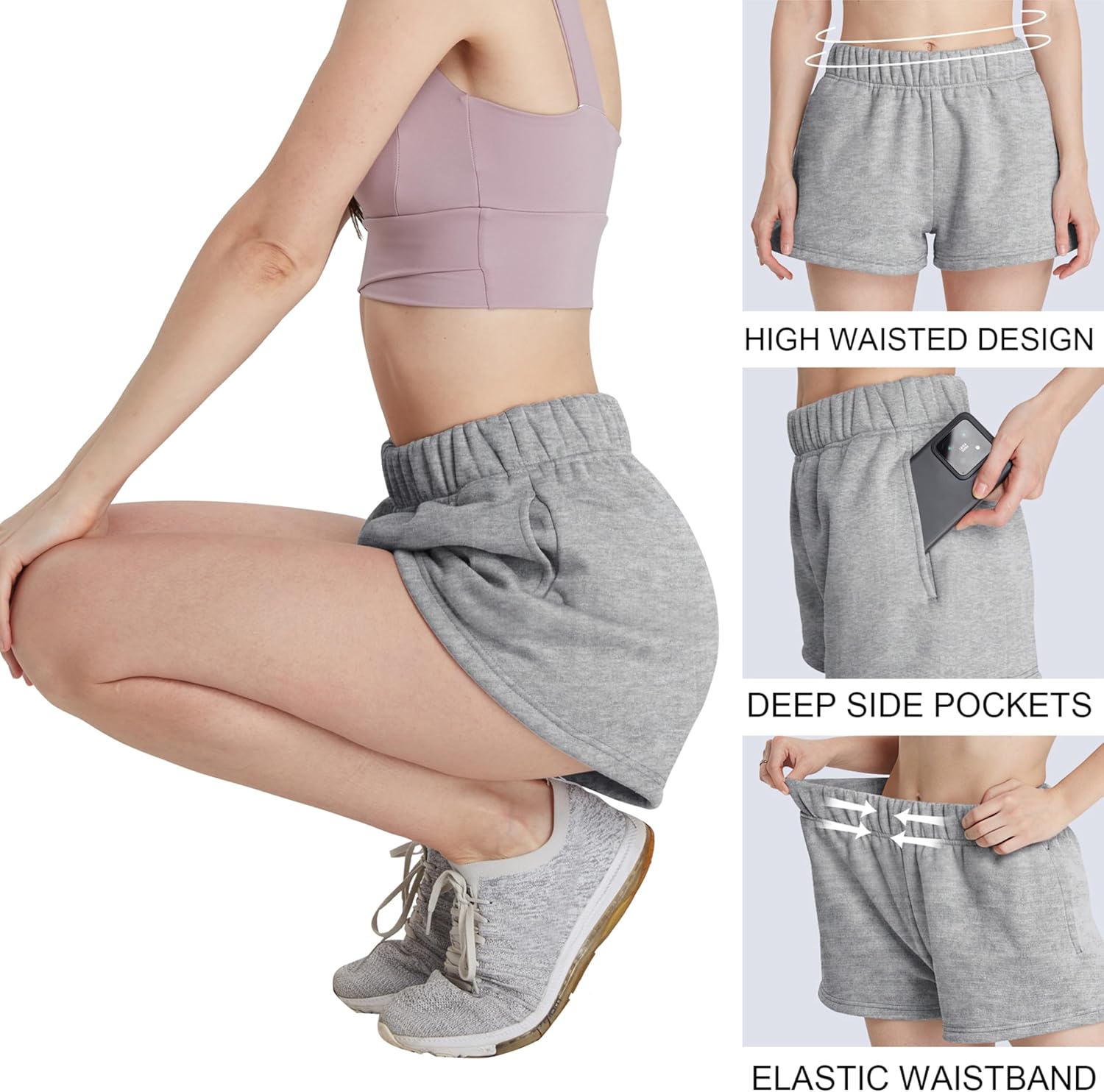 Women Sweat Cotton Shorts Fleece Summer Casual Workout Lounge Shorts with Pockets - Image 2