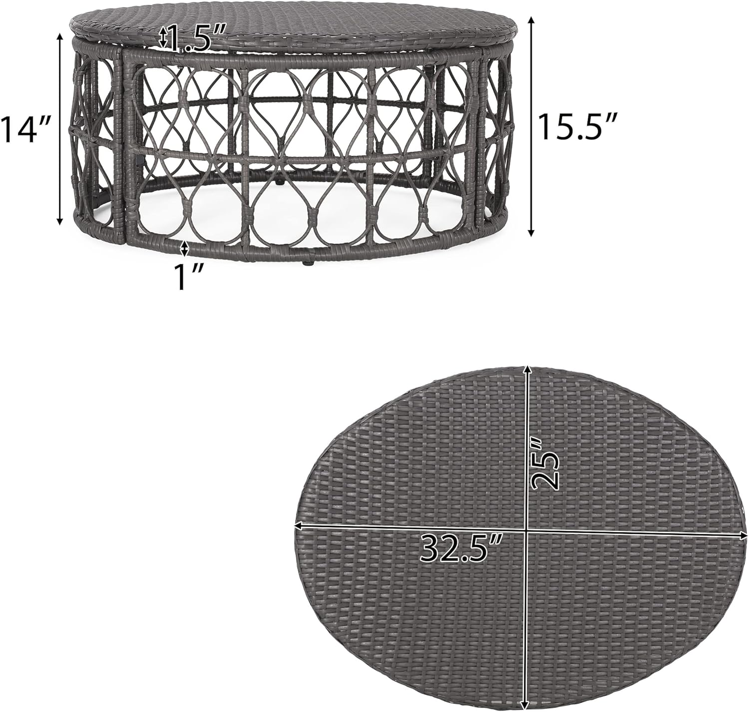 Bruce Outdoor Coffee Table - Wicker - Gray