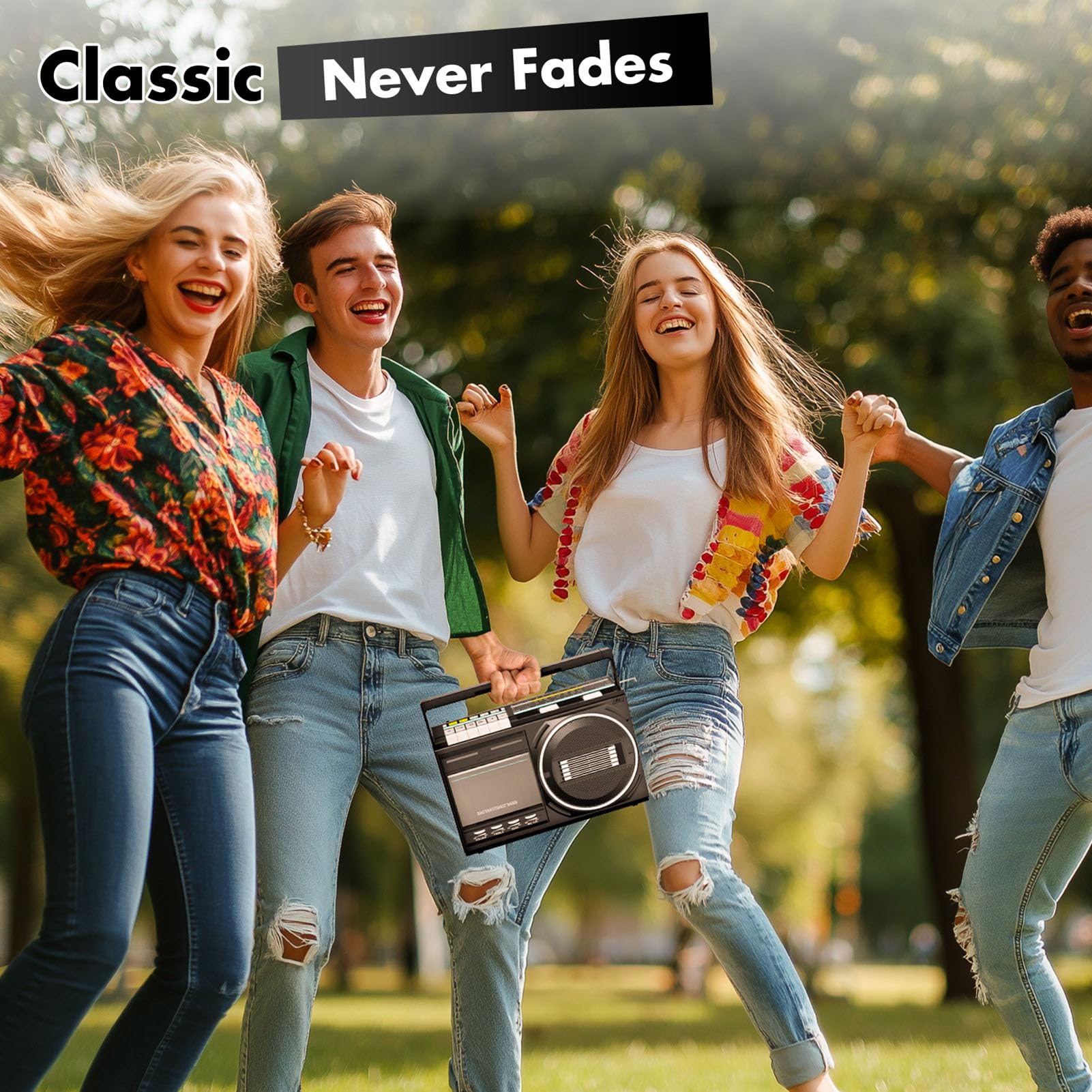 Annadue Magnetofon Kasetowy z Bluetooth, Boomboxy Stereo z Radiem AM FM SW, Konwersja Taśmy USB, Wbudowany Mikrofon, do Odtwarzania nagrań Muzycznych w Domu (Wtyczka UE 220 V)