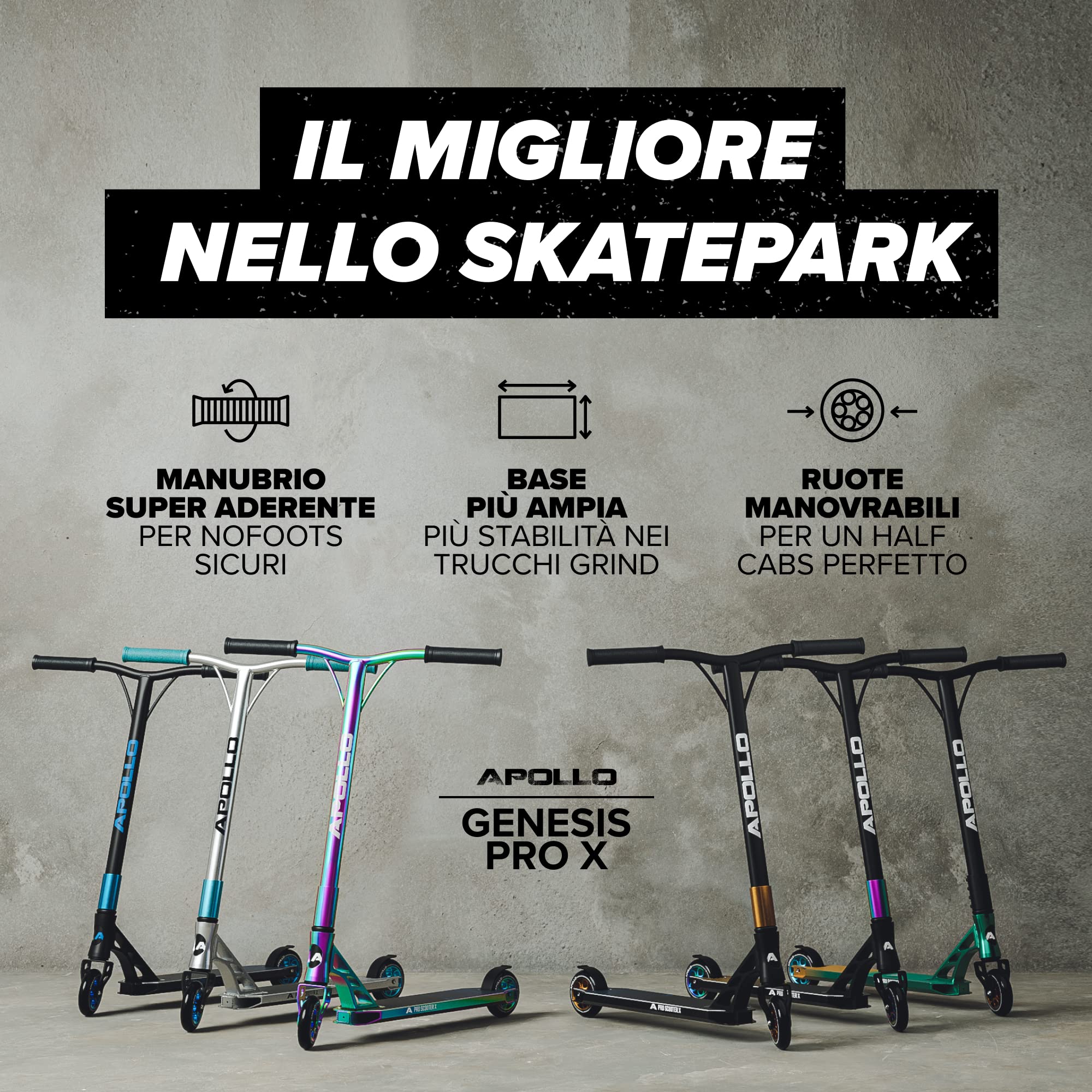 Monopattino Stunt Scooter GENESIS Pro della Apollo - Robusto Monopattino Stuntscooter Pro con cuscinetti a sfera ABEC 9, Funscooter, Kickscooter, Trickscooter, Freestylescooter