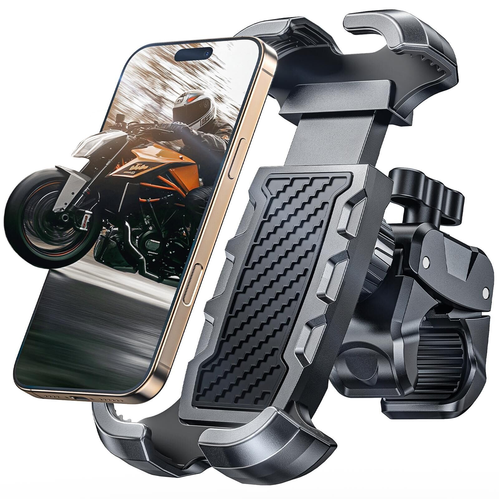 CIRYCASE Bike Phone Holder with [Heavy-Duty Clamp], [All-Around Secure] Motorbike Phone Holder for Bike Motorcycle Bicycle Handlebar, [1s Put & Take] Bike Phone Mount & Adapters for 4.7"-6.8" Phones