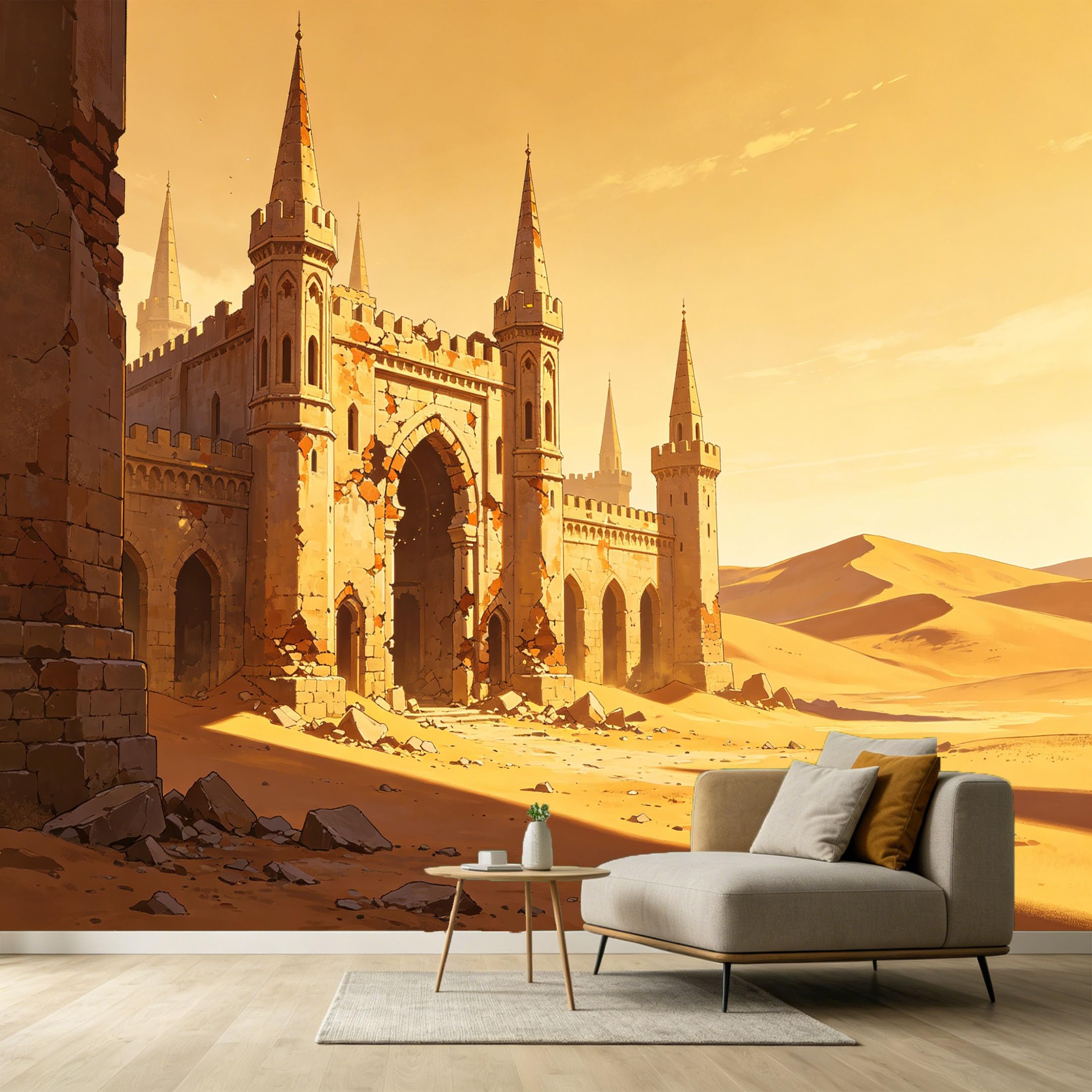 Custom Size Wall Murals Ancient Desert Castle Ruins Oil Painting Historical Architecture Sand Dunes SelfAdhesive Wall Fabric Removable Large Wallpaper for Photo Living Room