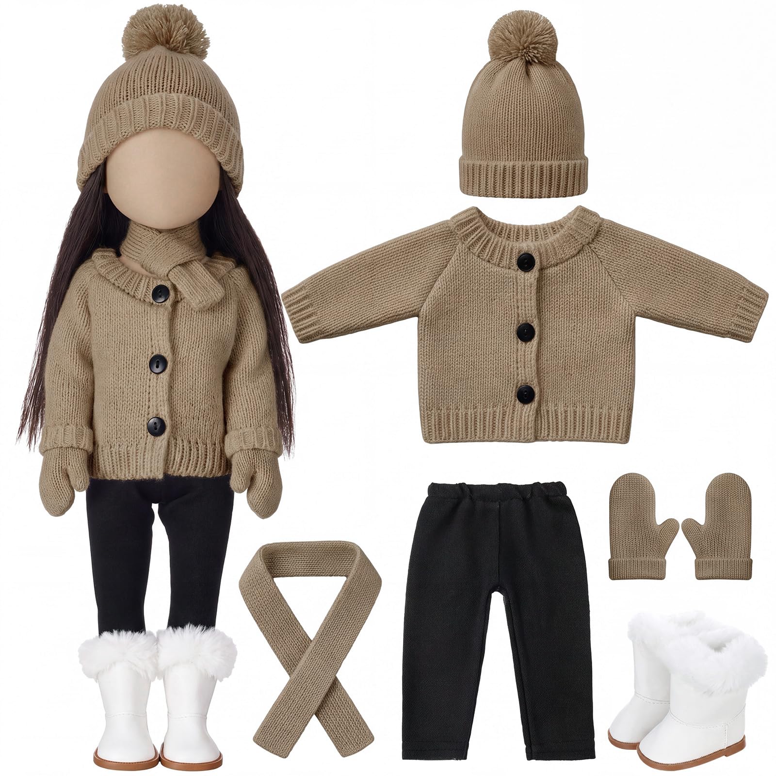 Fourluoo 6 Pcs 18" Christmas Doll Clothes, Brown, Button Sweater Style