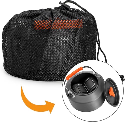 Miniatura 4 de Hervidor de camping de 3 piezas, caldera de agua portátil de 2.5 L con bolsa de almacenamiento y 2 tazas, juego de tetera de café para fuego