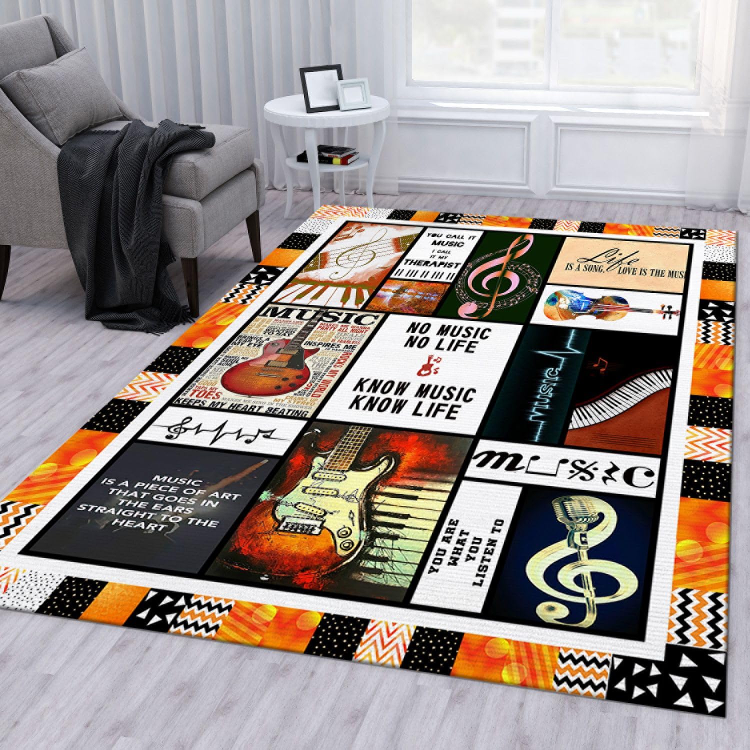 Owingus Design Guitar Area Rug - Guitar Pattern for Music Room & Studio - Full Size 06