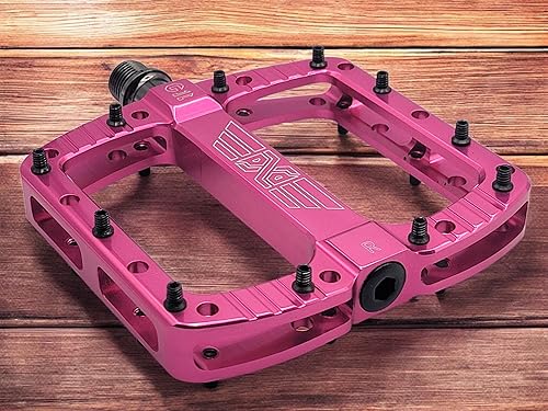 Miniatura 3 de Pedales de bicicleta de montaña, pedal de gravedad cuesta abajo, máquina CNC de aluminio, rodamientos de bolas ligeros antideslizantes (rosa intenso)